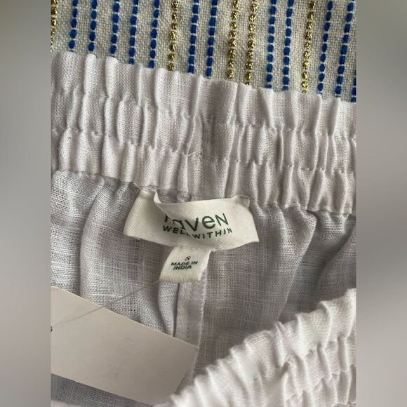 Haven Well Within Pants Size S NWT 100% Linen Wide Leg White Pockets  Waist Tie - Picture 11 of 13